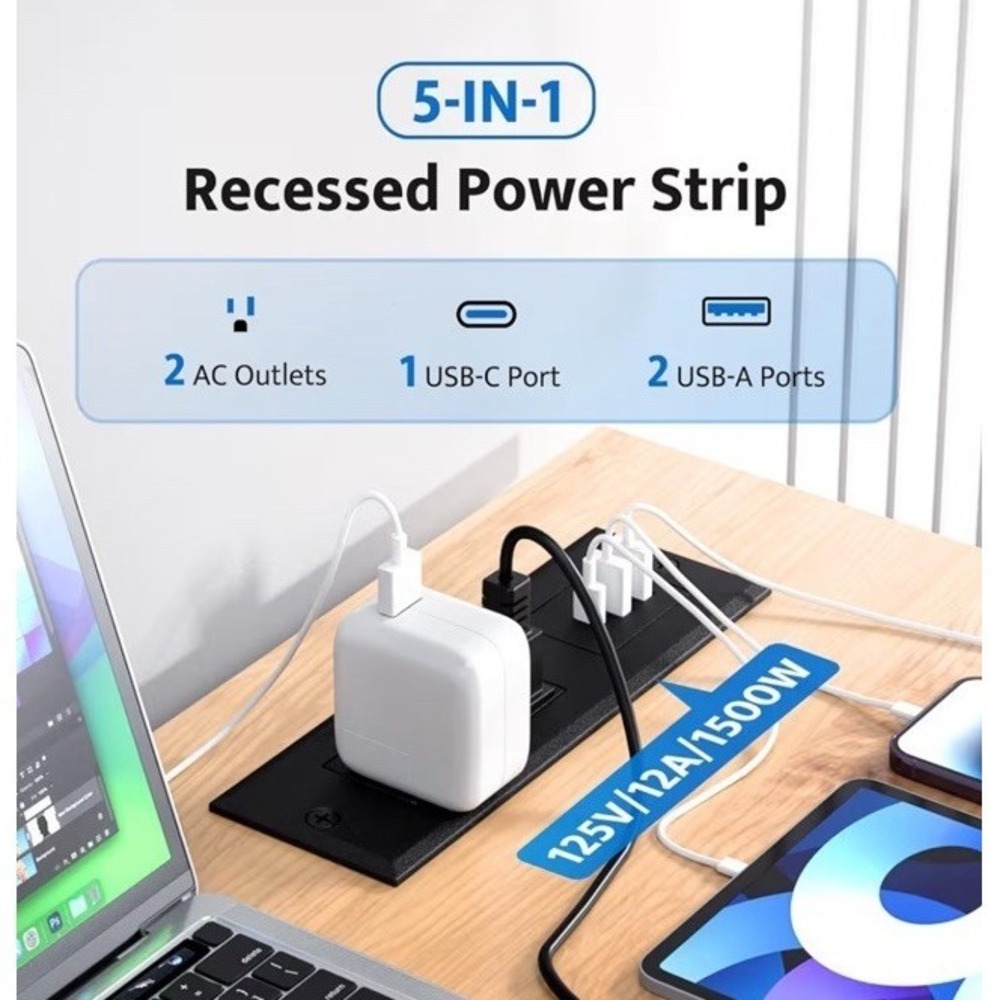 Recessed Power Strip, Flush Mounted Drawer Outlet Fast Charging USB